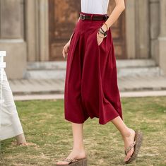 "DETAIL * 50% linen, 50% cotton * Two side pockets * Back Elastic waist * Below knee length * A linen skirt * Plus size skirt * Perfect for summer, spring * Wash by hand or machine with cold water * The model is 170cm (5′ 7″) tall with a 80cm (31.5\") bust, 66cm (26\") waist. She is wearing a XS in red. * Choose CUSTOM Order if you Can't find your size in our size Chart Chang the Length Your Height is not Between 5'1\" - 5\"9\" Your weight is not Between 47 kg - 75 kg SIZE GUIDE Size vary betwee Relaxed Fit Cotton Full Skirt, Pleated Cotton Midi Skirt, Cotton Midi Skirt With Pockets, Summer Midi Skirt With Pockets, Red Midi Skirt With Pockets, Baggy Cotton Culottes For Summer, Relaxed Fit Cotton Skirt With Pockets, Cotton Wide Leg Skirt With Side Pockets, Red Cotton Flared Skirt Bottoms