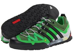 adidas Outdoor Terrex Solo TRAXION® Ray Green/Black/Real Green - 6pm.com Ironic Shirts, Water Room, Tactical Fashion, Adidas Torsion, Real Green, Cat Shoes, Hot Sneakers, Outdoor Wear, Man Running