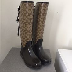 Sold- Coach Tristee Waterproof Rain Boots. Lace Back. Fur Lining Inside. Brand New Never Worn. Khaki/Chestnut. Size 5m Brown Rain Boots With Round Toe For Fall, Brown Round Toe Rain Boots For Fall, Brown Waterproof Rain Boots For Outdoor, Waterproof Brown Rain Boots For Outdoor, Brown Weatherproof Rain Boots For Winter, Brown Weatherproof Winter Rain Boots, Winter Weatherproof Brown Rain Boots, Casual Brown Waterproof Rain Boots, Casual Weatherproof Brown Rain Boots