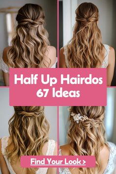 Discover 67 half-up bridal hairstyles that will take your breath away. These styles are perfect for brides looking to combine elegance and style with ease. From loose curls to polished waves, these half-up hairstyles will make you feel confident and beautiful on your wedding day. Click now to see all the gorgeous options and find your perfect bridal hairstyle. Half Pinned Back Wedding Hair, Bride Loose Hairstyles, Wave Curl Hairstyles, Hairstyles For Special Occasions Half Up, Hair Styles Down For Wedding, Bridesmaid Hairstyles Loose Curls, Beach Wave Half Up Half Down, Half Up Half Down Bridesmaid Hairstyles, Wedding Hair Half Down