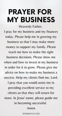 a prayer for my business written in black and white