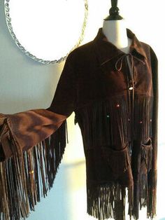 #CROWNING #WESTERN #TEXAS #BUCK #SKIN #BUFFALO #BROWN #REAL #LEATHER #COAT #JACKET Boy Western, Leather Coat Jacket, Western Jacket, Long Fringes, Western Leather, Cow Boy