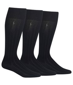 From Polo Ralph Lauren&#x2C; these mercerized dress socks feature:custom-fit tonal textured designover-the-calf stylingOne size fits men's shoe sizes 6-12.5anti-microbial and seamless toecotton/polyester/spandex/rubberImported. Classic Fitted Ribbed Socks, Classic Ribbed Fitted Socks, Classic Ribbed Socks, Fitted Black Business Socks, Elegant Fitted Socks For Business, Formal Black Socks, Elegant Fitted Mid-calf Socks, Black Fitted Classic Socks, Fitted Black Ribbed Socks