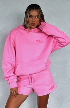 Leisure Edition Oversized Hoodie Pink | White Fox Boutique US White Fox Boutique Hoodies, White Fox Hoodie, Pink Oversized Hoodie, Hoodie Season, Fox Hoodie, White Fox Boutique, Puff Print, White Fox, Lounge Shorts