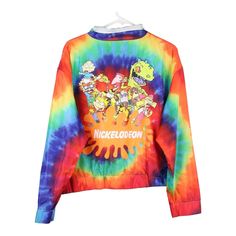 a tie dye shirt with cartoon characters on it