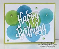 a birthday card with the words happy birthday written in white and green letters on it