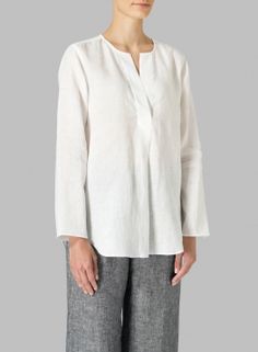 Linen L/S Relaxed Fit Blouse Elegant Tops For Fall Casual Gatherings, Elegant Linen Tops For Layering, Elegant Long Sleeve Tops For Casual Gatherings, Elegant Long Sleeve Blouse For Casual Gatherings, Elegant White Tops For Casual Gatherings, Elegant Linen Tunic For Fall, Elegant Linen Tunic For Workwear, Elegant Fall Tunic With Relaxed Fit, Elegant Fitted Blouse For Casual Gatherings