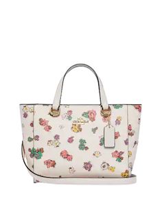 Floral Field, Mcm Logo, 7 H, Chalk, Satchel, Canvas, Floral, Fabric, Pattern