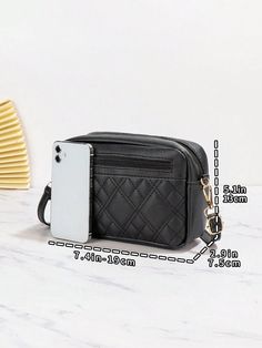 Style:Elegant \nColor:Black \nDetails:Multi-compartment \nType:Square Bag \nBag Size:Mini \nStrap Type:Adjustable \nPattern Type:Letter \nClosure Type:Zipper \nMaterial:PU Leather \n Square Crossbody Bag, Rhombus Pattern, Square Bag, Style Elegant, Camera Bag, Bags Women, New Fashion, Pu Leather, Crossbody Bag