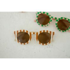 Striped Sunglasses for Babies + Kids - White/Brown Brown Plastic Sunglasses For Beach, Brown Plastic Sunglasses For The Beach, Adjustable Retro Sunglasses For The Beach, White Fun Sunglasses For Summer, Playful Multicolor Sunglasses For Spring, Fun White Sunglasses For Summer, Playful Orange Plastic Sunglasses, Cute White Plastic Sunglasses, White Fun Sunglasses For Spring