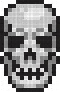 Grunge Perler Bead Patterns, Skull Perler Bead Patterns, Gothic Perler Bead Patterns, Skeleton Pixel Art, Skull Bead Pattern, Cool Perler Bead Ideas, Skull Pixel Art, Pixel Skull, Kandi Cuff Patterns