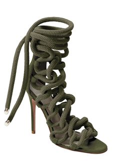 CARLA ARMY GREEN SUEDE SANDAL - Monika Chiang High Heels Outfit, Rope Sandals, Colored Rope, Gladiator Heels, Braided Rope, Green Suede, Suede Sandals, Dress Sandals, Fashion Pictures