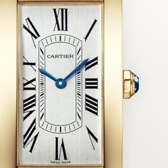 Tank Américaine watch Cartier Tank Americaine, Alligator Skin, Cartier Tank, Cartier Watch, Blue Steel, Fine Watches, Mechanical Movement, Roman Numerals, Gold Leather