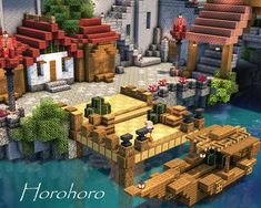 Hypixel Skyblock Island Ideas, Horohoro Minecraft, Minecraft Harbor Ideas, Minecraft Harbor, Beach Minecraft, Minecraft Id, Minecraft Island, Minecraft Medieval House