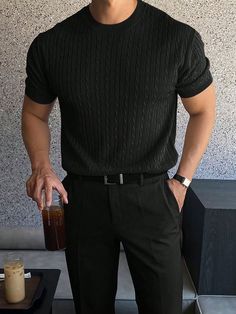 Men’s Henley Shirts, Men’s Summer Office Style, 1970s Mens Fashion Disco, Knit Tshirt Men, Mens Textured Shirts, Clothing Style For Men, Men’s Work Clothes, Groomsmen Summer Attire, Men's Office Fashion