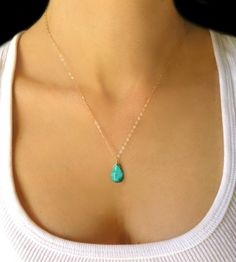 Subtle and sweet with a pop of color, this necklace adds a charming touch A genuine South American turquoise tear drop adorns a sparkling 14k gold filled or ste Turquoise Jewelry Gold, Long Turquoise Necklace, Genuine Turquoise Jewelry, Turquoise Jewelry Necklace, Turquoise Jewelry Native American, Turquoise Pendant Necklace, Jewelry Outfit, A Necklace, Genuine Turquoise