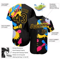 Custom Black Yellow 3D Pattern Design Bowling Authentic Baseball Jersey 3d Pattern Design, Custom Sportswear, Logo Wear, Logo Number, St. Patricks Day, Blue Football, Alpha Kappa Alpha, 3d Pattern, Number 3