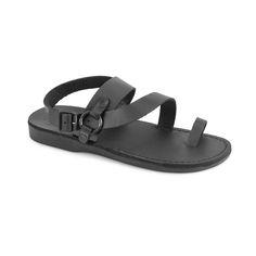 Gabriel Black, handmade leather sandals with back strap and toe loop - Front View God Is My Strength, Mens Slide Sandals, Toe Loop Sandals, Mens Slides, My Strength, Baby Sandals, Toe Ring, Buckle Sandals, Natural Tan