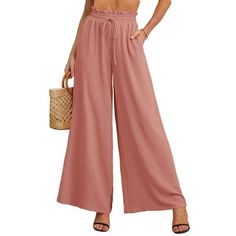 SHOWMALL Women's Casual High-Waisted Wide Leg Pants  Crafted from premium quality fabric, these pants offer a luxuriously soft, feather-light feel that ensures day-long comfort. Key Features: Designed with an elastic high waist featuring a drawstring, two convenient side pockets, a wide-leg cut, and a range of solid colors, these pants guarantee a relaxed fit and contemporary style. Embrace a range of styles with: Elegant Wide Leg: Add flair to your stride with wide leg elegance. Modern Palazzo: High Waist Baggy Pants For Vacation, Baggy High Waist Pants For Vacation, High Waist Solid Color Harem Pants For Summer, Wide Leg Bottoms In Solid Color For Vacation, Wide Leg Solid Color Vacation Bottoms, Vacation Wide Leg Bottoms Solid Color, Vacation Wide Leg Bottoms In Solid Color, High Waist Solid Color Pants For Summer, Vacation Solid Color Wide Leg Bottoms