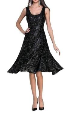 Because sometimes, your little black dress should made a statement. A cocktail dress is expertly shirred for a stunning feminine silhouetteDeep Boat-neck bodice, High inset waistFull A-line skirt. A crinoline underlay completes the party style with dramatic volume.Exposed back-zip closure.Fully lined.100% Polyester/viscose;Dry clean. Dressy A-line Midi Dress For Evening, Formal A-line Evening Dress With Sequins, Glamorous A-line Cocktail Evening Dress, Black Embellished A-line Evening Dress, Glamorous A-line Evening Dress With Sequins, Evening A-line Midi Dress For Night Out, Holiday Evening A-line Midi Dress, Formal Sleeveless Sequin Dress With Fitted Bodice, Sleeveless Sequin Dress With Fitted Bodice For Formal Occasions