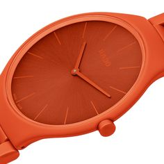 This True Thinline quartz watch is among Rado's slimmest, with a 39mm monobloc case in orange ceramic that is lightweight, scratch-resistant and comfortable. A sapphire crystal with anti-reflective coating tops the orange dial, while the orange ceramic link bracelet secures with a push-button deployment clasp. The watch is water-resistant to 30 meters and features a Swiss quartz movement. Orange Analog Watch With Round Dial, Orange Ceramic, Jared The Galleria Of Jewelry, Push Button, Sapphire Crystal, Quartz Movement, Quartz Watch, Link Bracelets, Sapphire