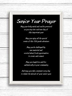 a black and white photo with the words senior year prayer written in front of it