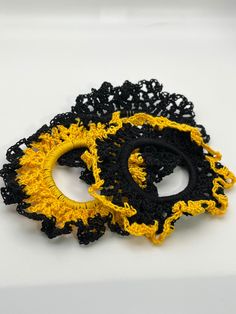 🎀Our 3 pieces of yellow and black hair ties are gentle. They don't slide or come off, and you'll see that your ponytail remains in place the whole day minus the creasing a traditional scrunchie would provide. Dividend and softer material, fine texture, glossy and relaxing, stretchable and elastic. A more attractive look for all the girls and a creek of happiness for everyone. The best part is these hair ties won't damage your hair. Suitable for thick hair. 🎀These crochet ponytail holders are excellent hair supplements for buns, messy buns, ponytails, plaits, or pigtails. Each hair tie includes long-lasting elastic bands, smooth and comfortable to wear and fix your hair firmly. It is effortless to extract it without harming your hair. Long-lasting enough to be utilized for a long time. Th Crochet Hair Bands, Scrunchies Crochet, Crochet Ponytail, Hair Supplements, Red Opal, Messy Buns, Yellow Hair, Hair Scrunchies, Crochet Hair