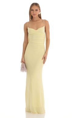 Mira Lace Open Back Maxi Dress in Yellow | Lucy in the Sky Strapless Ball Dress, Maxi Dress Formal Classy, Formal Spring Dresses, Yellow Dress Prom, Md Dresses, Yellow Formal Dress, Simple Maxi Dress, Prom Dress Inspo, Junior Prom