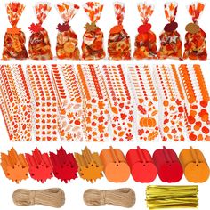 an assortment of fall themed candy and decorations