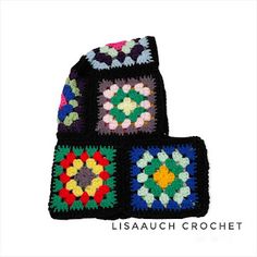 two crocheted hats are sitting next to each other on a white background with the words, lisaauch crochet