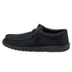 Wally Sox Micro Total Black - Men's Casual Shoes | HEYDUDE Shoes Lace Up Loafers, Hey Dudes, Most Comfortable Shoes, Total Black, Hey Dude, Wide Shoes, Elastic Laces, Mens Socks, Mens Casual Shoes