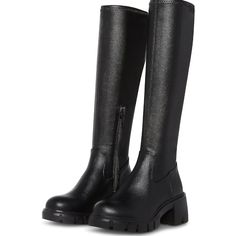 Steve Madden Higher Black Knee High Lug Boots - New In Box Get The Best Of Both Style And Functionality Wearing Steve Madden Higher Boots. The Mid-Calf Lugged Boots Feature A Round Toe Design, Block Heel, And Zipper Closure For Easy On And Off. These Are Crafted With A Polyurethane Upper, Lining, And Footbed. Lug Boots Outfit, Black Leather Boots Outfit, Black Boots Knee High, Aspen Trip, Leather Combat Boots Women, Steve Madden Chelsea Boots, Steve Madden Black Boots, Knee High Black Boots, Black Tall Boots