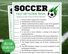 soccer fact or fiction trivia for kids and adults to print out on the field