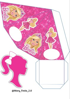 a paper box with barbie dolls on the front and side, cut out from it