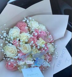 Cutest Flower Bouquet, Pretty Rose Bouquet, Pink And White Flower Bouquet Birthday, Bookay Flower Aesthetic, Bouquet For Mom Birthday, Ramo Aesthetic, Baby Pink Bouquet, Cute Flower Bouquets, Pink And White Flower Bouquet