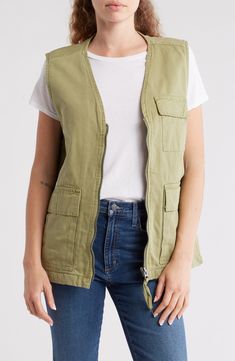 Head out on your next adventure with this lightweight cotton canvas vest featuring convenient utility pockets and a quilted lining. Front zip closure V-neck Chest and front flap-patch pockets Lined 100% cotton Machine wash, line dry Imported Cotton Denim Vest With Pockets For Fall, Cotton Utility Jacket With Side Pockets, Spring Utility Vest With Pockets, Fall Khaki Cotton Vest, Khaki Cotton Vest Outerwear, Khaki Cotton Vest For Fall, Utility Vest With Patch Pockets For Fall, Utility Vest With Cargo Pockets For Fall, Fall Cotton Vest With Pockets