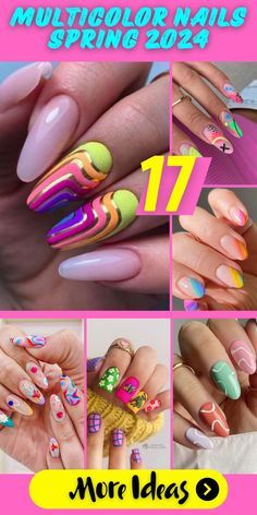 Fun Spring Nails 2024, Latest Nail Colours, Multicolor Nails, Nail Shapes Square, Spring Break Nails, Pastel Nails Designs