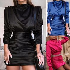 Summer Dress Women Turtleneck Long Sleeve Pleated Dress Solid Color High Waist Slim Bodycon Dress Vestidos Elegantes Para Mujer Evening Mini Dress Non-stretch Knee-length, Evening Mini Dress Knee-length, Non-stretch Knee-length Evening Mini Dress, Evening Knee-length Non-stretch Mini Dress, Chic Slim Fit Dresses For Going Out, Elegant Non-stretch Mini Dress For Going Out, Non-stretch Mini Length Bodycon Dress For Evening, Slim Fit Mini Dress For Going Out, Non-stretch Mini Length Bodycon Dress For Date Night