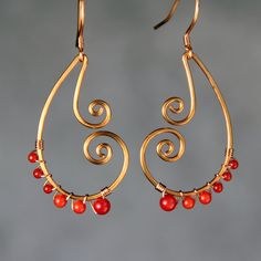 Scroll hoop earrings bridesmaid gift gift for her wedding | Etsy Spiral Shaped Red Jewelry For Gifts, Red Spiral Jewelry As Gift, Red Spiral Jewelry For Gifts, Copper Hoop Earrings For Gift, Red Copper Wire Wrapped Jewelry, Red Wire Wrapped Copper Jewelry, Red Copper Wire Jewelry Gift, Red Wire Wrapped Hoop Earrings, Handmade Red Hoop Earrings For Wedding