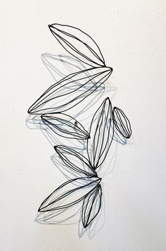 a drawing of three leaves on a white wall