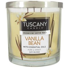 a candle with vanilla and essential oils in it