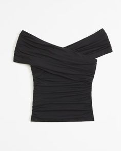 Women's Off-The-Shoulder Ruched Wrap Top | Women's Tops | Abercrombie.com Stretch Ruched One Shoulder Top With Asymmetrical Neckline, Ruched One Shoulder Top With Asymmetrical Neckline, Ruched One-shoulder Top With Asymmetrical Neckline, Ruched Off-shoulder Top For Summer Nights Out, Chic Ruched Stretch One Shoulder Top, Chic Stretch Ruched One Shoulder Top, Ruched Fitted Elastane Top, Elastane Ruched Tops For Night Out, Fitted Ruched One Shoulder Top With Asymmetrical Neckline