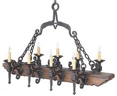 a chandelier with many candles hanging from it's arms and chains on the bottom