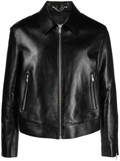 black calf leather classic collar front zip fastening long sleeves front zip fastening pockets Black Leather Jacket Men, Versace Sneakers, All Black Fashion, Mens Black Leather, Balenciaga Triple S, Brown Leather Jacket, Leather Jacket Black, Black Leather Jacket, Leather Jacket Men