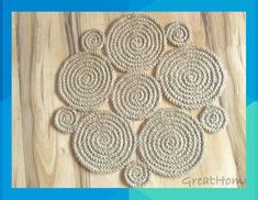 several circular rugs on a wooden floor with wood floors in the background and text overlay that says,'crochet circles '