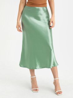 Silk-Like Satin Midi Slip Skirt Bias-Cut High Waisted Womens Skirt – OGLmove Chocolate Color, Slip Skirt, Cut Design, Skirt Length, Satin Fabric, Skirt Fashion, Work Outfit, Satin, Silk