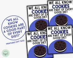 we all know cookies are part of every good diet printable gift tags set of 4