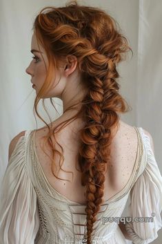 Prom Hair Plait, Medival Hairstyle Updo, Red Hairstyles Braids, Elaborate Braided Hairstyles, Plated Hairstyles, Fairy Hairstyles Aesthetic, Coronet Braid, Scottish Hairstyles, Fishtail Braid Step By Step