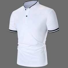 Season:Summer; Fabric:Polyester; Sleeve Length:Short Sleeve; Look After Me:Washable,Wet and Dry Cleaning; Gender:Men's; Style:Basic,Fashion,Comfortable; Elasticity:Micro-elastic; Tops Type:Collarless Golf Shirts,Polo Shirts; Occasion:Holiday,Casual; Fit Type:Regular Fit; Pattern:Plain; Design:Buttons; Neckline:Stand Collar; Listing Date:03/21/2023; Bust:; Length:; Shoulder Width: New Polo Shirt Design, White Polo Shirt For Golf, Cheap Casual Polo Collar T-shirt, White Casual Polo Shirt With 4-way Stretch, White Moisture-wicking Polo Shirt For Golf, White 4-way Stretch Polo Shirt For Sports, Basic Fashion, Fashion Stand, Breathable Clothes