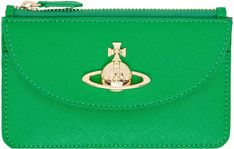 Vivienne Westwood.Green Saffiano Half Moon Card Holder.Saffiano faux-leather card holder in green..· Logo hardware at face.· Press-stud flap pocket at face.· Five card slots at back face.· Zip coin compartment.· Twill lining.· H3.25' x W5.25'.Supplier color: Bright green.58% recycled polyurethane, 42% polyurethane..Made in Italy..241314M163061 Designer Green Wallets For Gift, Designer Green Wallet For Daily Use, Designer Green Wallets As Gift, Designer Green Wallet As Gift, Designer Green Bag With Card Slots, Designer Green Bags With Card Slots, Luxury Green Wallets With Rfid Blocking, Luxury Green Wallet With Rfid Blocking, Designer Green Wallets With Interior Card Slots